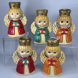 5 X Vtg Homco Caroling Angels Candle Holders Paper Mache 4.5” READ Description
